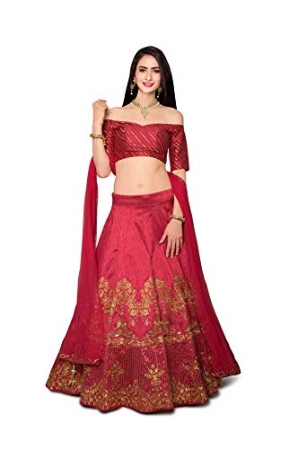 Zeel Clothing Women's Embroidered Art Silk Lehenga Choli Set (7030-Red-New-Bridal-Lehengai-for-women-latest-design, Red, Free Size)