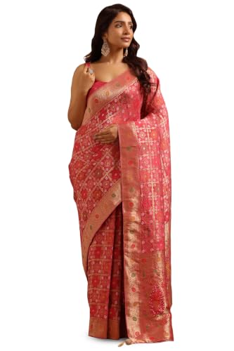 Soch Womens Onion Pink Silk Blend Ethnic Motifs Zari Woven Saree
