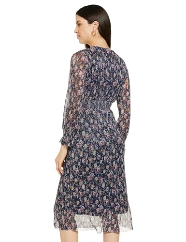 AND Women's Polyester Floral Ankle Length Dress (EE23AB053DRK178_Navy_10)