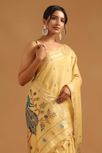 Soch Womens Yellow Chanderi Woven Design Saree