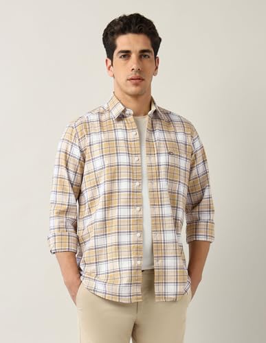 Arrow Sports Men's Checkered Slim Fit Shirt (ASAJSH1825_Light Yellow
