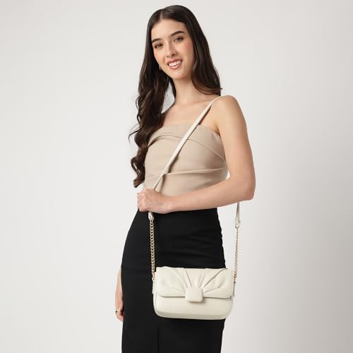 Fastrack CuddleKnot Sling | White Faux-Leather Women’s Handbag | Crossbody Sling with Chain Strap, Quilted Design & Dual Closure | Casual & Party Carry Bag