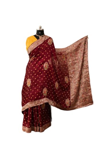 Chugali Sarees Women's Wine Bandhej