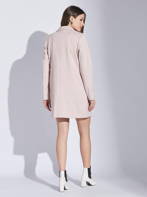 Latin Quarters Women Pink Shirt Collar Full Sleeve Check Coat