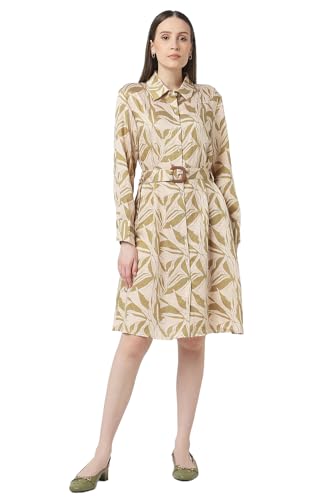 Van Heusen Women Beige Print Knee Length Casual Dress