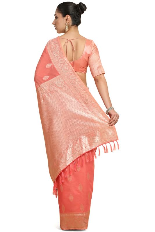 Soch Womens Pink Tussar Zari Woven Saree