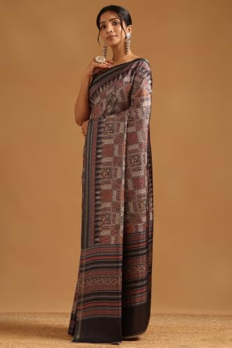 Soch Womens Grey Art Silk Ethnic Motifs Saree