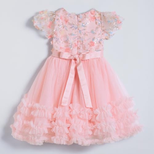 Hopscotch Girls Pink Short Sleeves Sequin Embellished Dress for Age (6-7 Years)