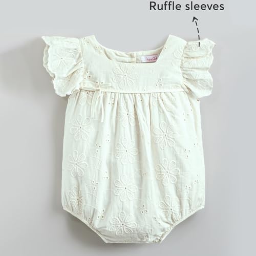 Hopscotch Baby Girls Floral Print Short Sleeves Ivory Bodysuits For Ages (3-6 Months)
