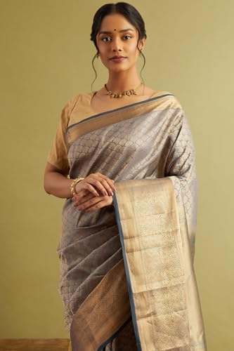 Taneira Women Blue Woven Silk Viscose Saree with Unstitched Blouse Piece (SAABHEPSK0101-Light Blue)