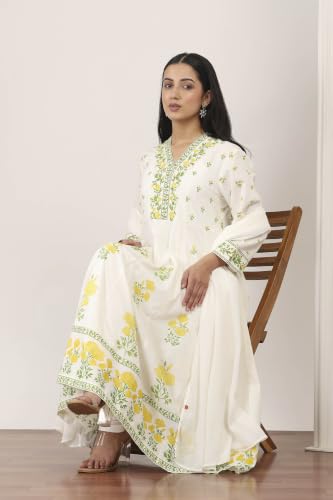 Rangriti Cotton Blend Printed Anarkali Casual Kurta With Churidar And Dupatta
