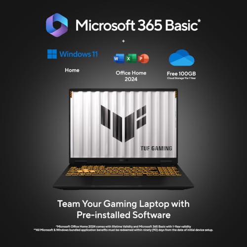 ASUS TUF 16 (2026),14th Gen,Intel Core i7 14650HX,RTX 5060-8GB,16GB RAM (Upgradeable),512GB SSD,FHD+,16"(40 cm),Win 11,M365 Basic(1Y),Office 2024,Off Black,2.2 Kg,FX610JM-TU105WS,Gaming Laptop