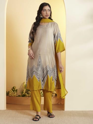 BIBA Viscose Blend Printed Straight Casual Kurta With Palazzo And Dupatta
