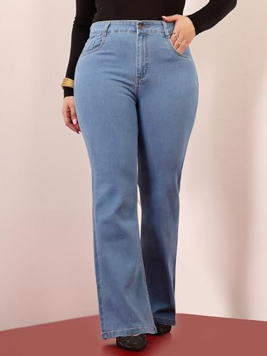 Miss Chase A+ Women's Bootcut High Rise Regular Stretchable Denim Jeans (APSS23DEN12-53-362-40, Ice Blue, 40)