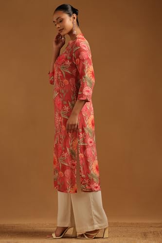 Soch Womens Blush Pink Muslin Floral Kurta
