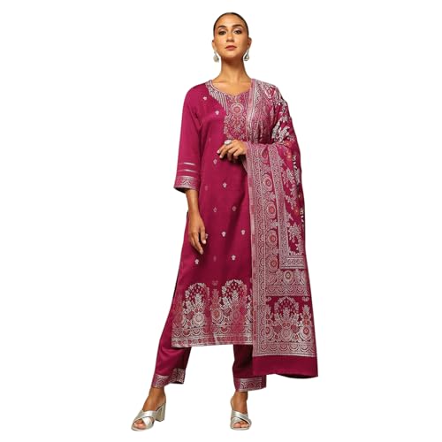 Rangriti Women's Acrylic Kurta Set (WNTRWR19626AW24PHLSA_Phalsa