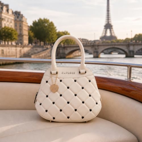 Caprese X Emily in Paris Ashley Medium Satchel Handbag for Women with Multi-Compartment Interior, Card Holders,Adjustable Detachable Strap & Exclusive Metal Charm