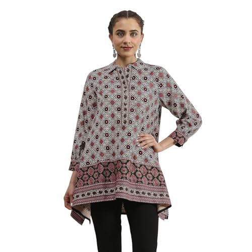 Biba Women Beige Red Viscose Rayon Relaxed Printed Top_42