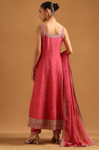 Soch Womens Onion Pink Vichitra Embroidered Embellished Zari Embroidery Salwar Suit