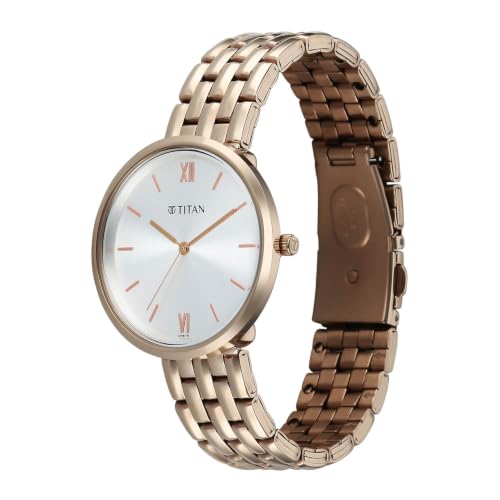 Titan NEO 12 Quartz 3 Hands Round White Dial, Rose Gold Strap Watch for Women - 2784WM02