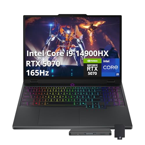 Lenovo Legion 5 15.1" WQXGA 165Hz Gaming Laptop, Intel i9-14900HX, 32GB DDR5, 2TB Storage(1TB SSD+1TB Docking Station Set), NVIDIA GeForce RTX 5070 8GB GDDR7, RGB Backlit Keyboard, Win11, Black
