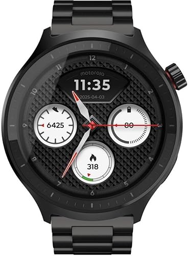 Motorola Moto Watch, 1.4 OLED, AOD, Auto-Brightness, Dual Band GPS, Powered by Polar Smartwatch (Matte Black/Matte Black Band Strap, Free Size)