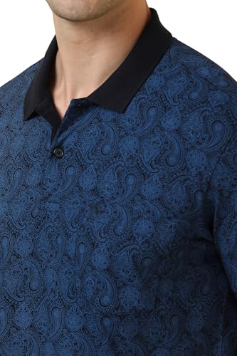 Allen Solly Men Navy Printed Polo Neck T-Shirt