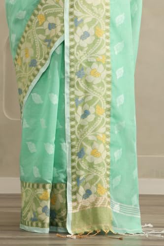 Soch Womens Light Green Cotton Jamdani Woven Saree