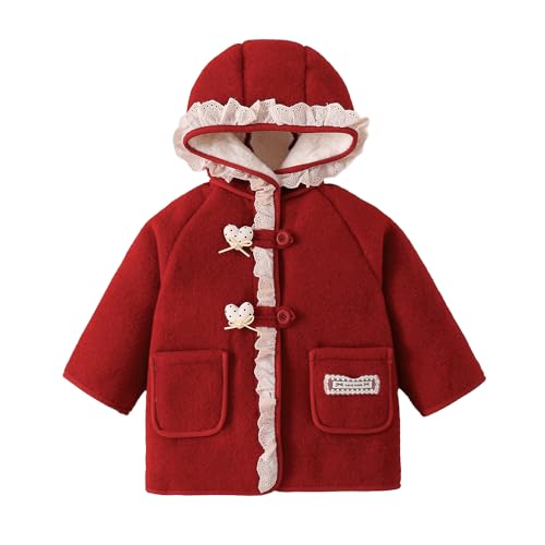 Hopscotch Girls Red Full Sleeves Heart Applique Long Coat For Age (18-24 Months)