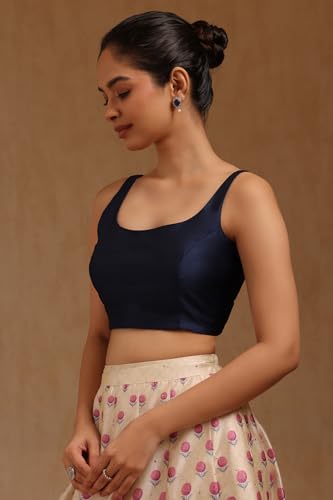Soch Womens Navy Blue Art Silk Solid Padded Blouse