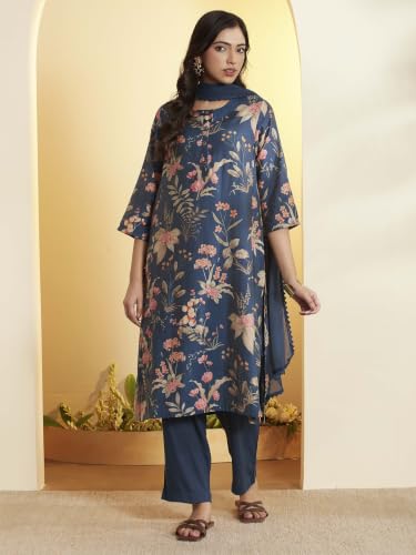 BIBA Viscose Blend Printed Straight Semi-Formal Kurta With Palazzo And Dupatta