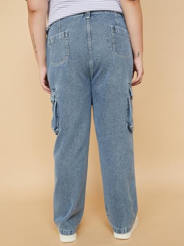 Max Women Washed Cargo Jeans (Blue_40)