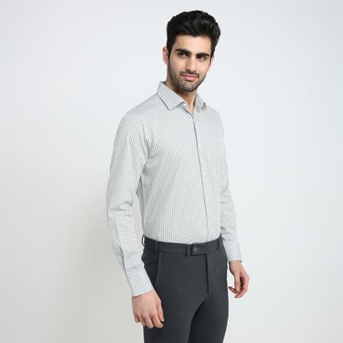 Raymond Men Regular Fit Print Pattern Pure Cotton Cut Away Collar Full Sleeve Formal Shirt White