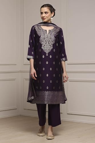 Biba Women's Viscose Rayon Kurta Set (SKDCRFLUX30159AW25PUR_Purple