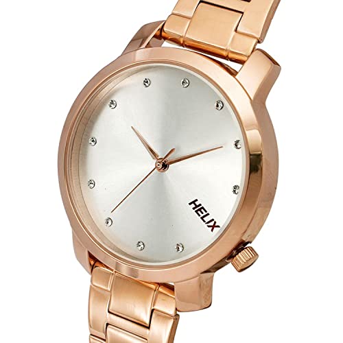 Helix by Timex Analog Watch for Women with Silver Round Dial & Rose Gold Stainless Steel Bracelet Band Water Resistant Women's Wrist Watches - TW032HL34