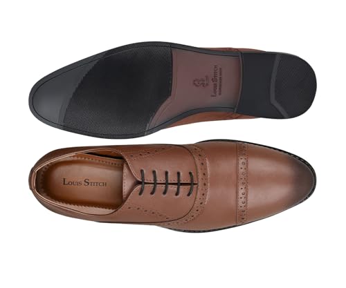 LOUIS STITCH Men's Formal Lace-up Oxford Shoes for Men | Solid Design | Ideal for Formal, Business Casual, and Parties | Russet Tan, Size UK 9 (RGOXTN)