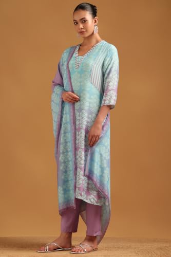 Soch Womens Blue Viscose Botanical Salwar Suit With Bead