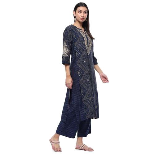 BIBA Women's Indigo Modal Solid A Line Suit Set (SKD10079AW24IND_Blue