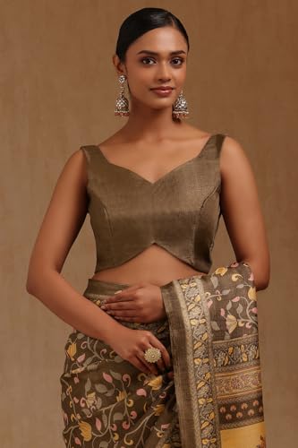 Soch Womens Brown Art Silk Madhubani Print Saree