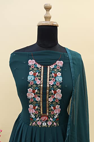 RUDRAPRAYAG Anarkali Georgette and Santoon Semi Stitched Long Gown for Women (Turquoise Colour)
