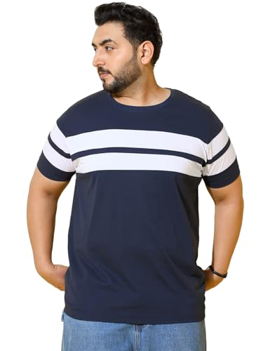 Bigbanana Men Plus Size Colorblock Navy Round Neck Tshirt (Bridge,Navy,5XL)