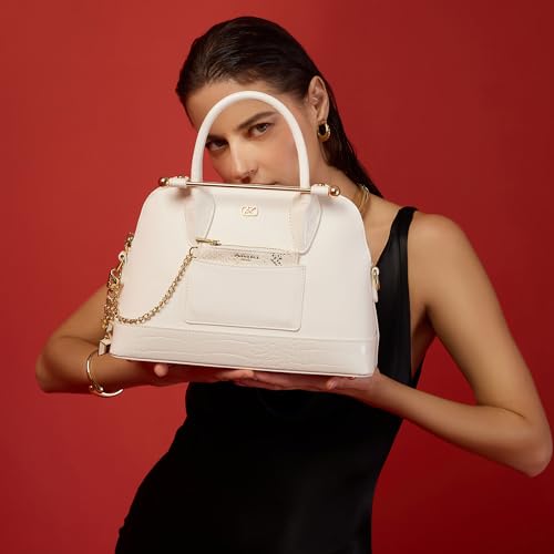 Akiki London Women's Salisbury 30 Small Handbag|comes with Pouch and Dangler|Statement Metal Details|Metal Handle|Office Handbag for Women
