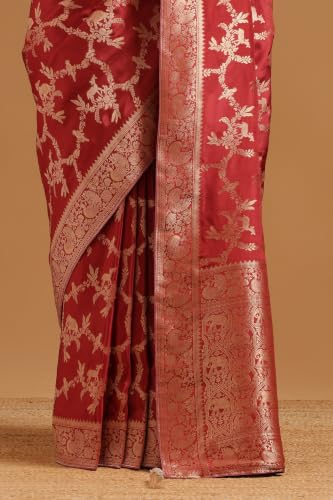 Soch Womens Onion Pink Crepe Botanical Zari Woven Saree