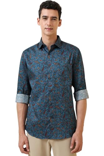 Men Blue Print Full Sleeves Casual Shirt