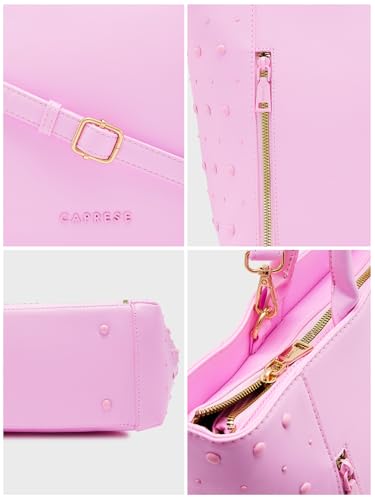 Caprese Midge Medium Tote Bag for Women | Stylish Faux Leather Shoulder Bag with Multi-Compartment, Adjustable & Detachable Strap | Fits Up to 16-Inch Laptop | Ideal for Work, Travel, Shopping (Pink)
