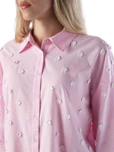 ONLY Women's Applique Regular Fit Pink Shirt