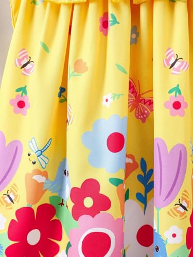 Tagas Dopamine Flowers & Ruffled Hem Girl Dress | Party (Dress) for Girls|Frock for Girls| (KD-67)