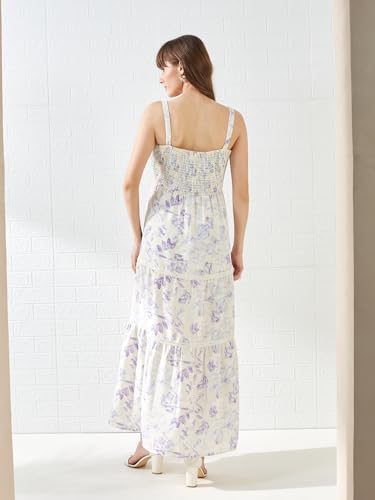 Latin Quarters Women's White Sleeveless Square Neck Printed Casual Maxi Dress_M