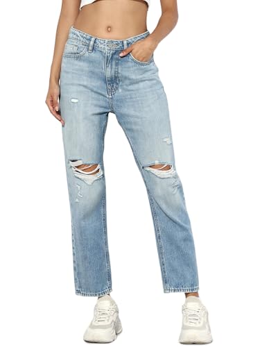 ONLY Women Cotton Non Stretchable Mid-Rise Straight Fit Blue Jeans