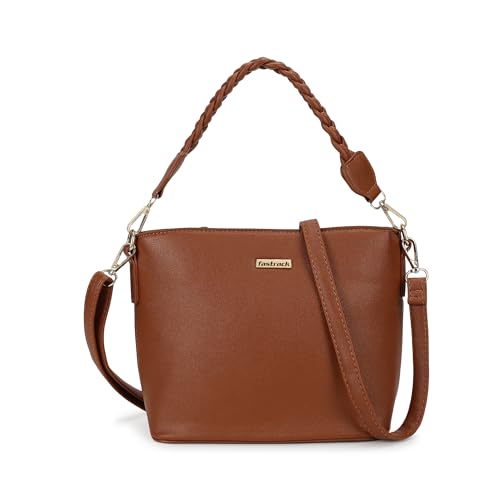 Fastrack Women Dual Carry Sling Bag | Detachable Braided Handle and Adjustable Sling Belt, Top Zip Closure, Inner Zip and Slip Pockets | Sling Bag for Casual Carry, Tan